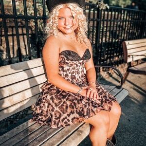 Sherri Hill Leopard Print Strapless Dress